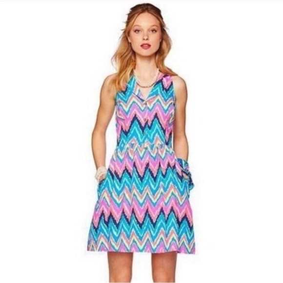 Lilly Pulitzer Sherlynn Hearts a Flutter Pink
Chevron Fit and Flare Dress Size 0 - Picture 1 of 11